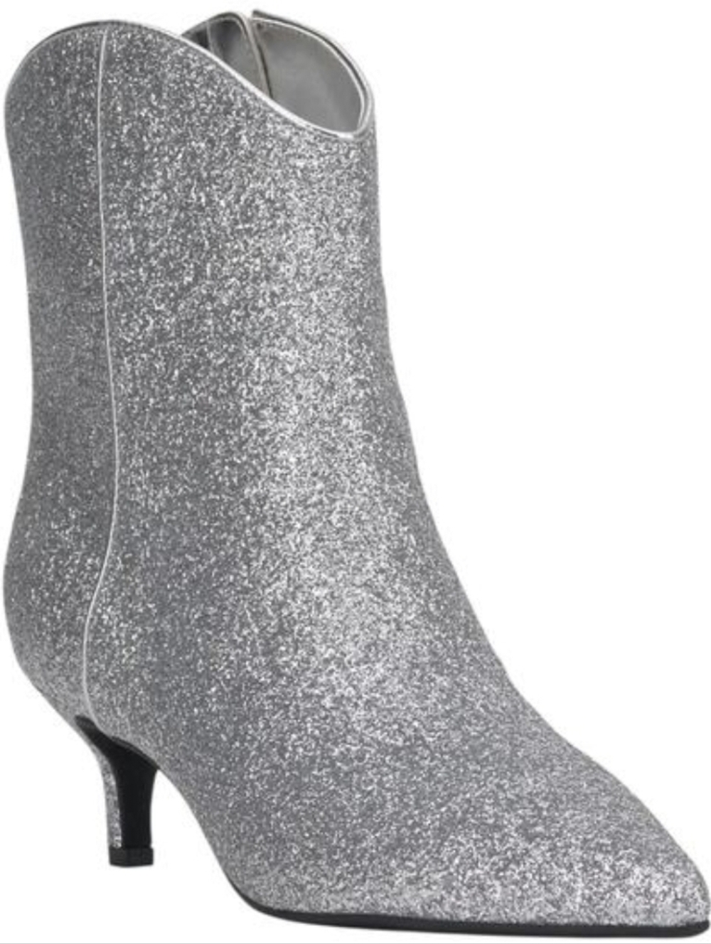 On 43th Aatira Silver Glitter Ankle Boot With Kitten Heel NWOT